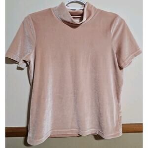 Madewell Velour Velvet Top Womens XS Beige Mock Neck Short Sleeve